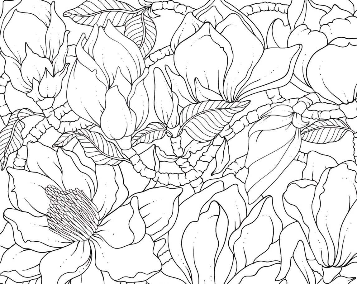 PDF, JPEG Digital Adult Coloring Page, Botanical Printable Coloring ...