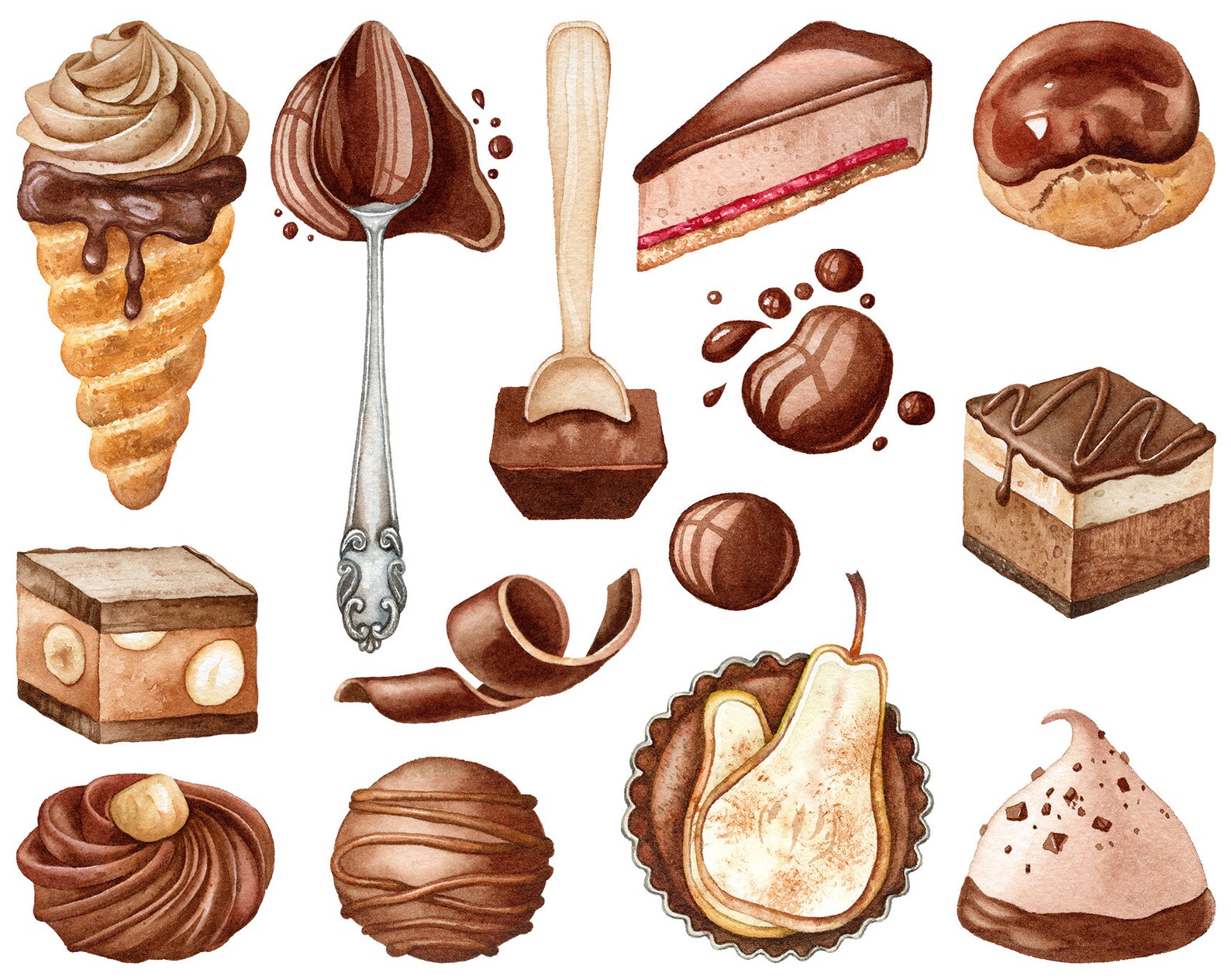 Aquarell Schokolade Clipart. Süßer Kuchen Bonbons heiße - Etsy.de