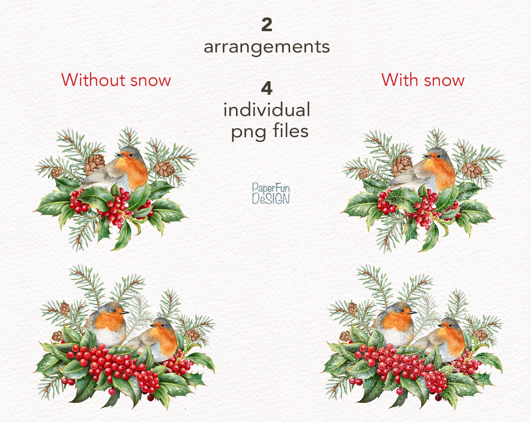 Watercolor Christmas Collection Clipart. Winter Robin Birds, Holly ...