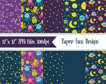 Outer Space Digital Paper. Seamless Pattern. Digital Background. Space Digital Scrapbook Paper. Kids Seamless Pattern