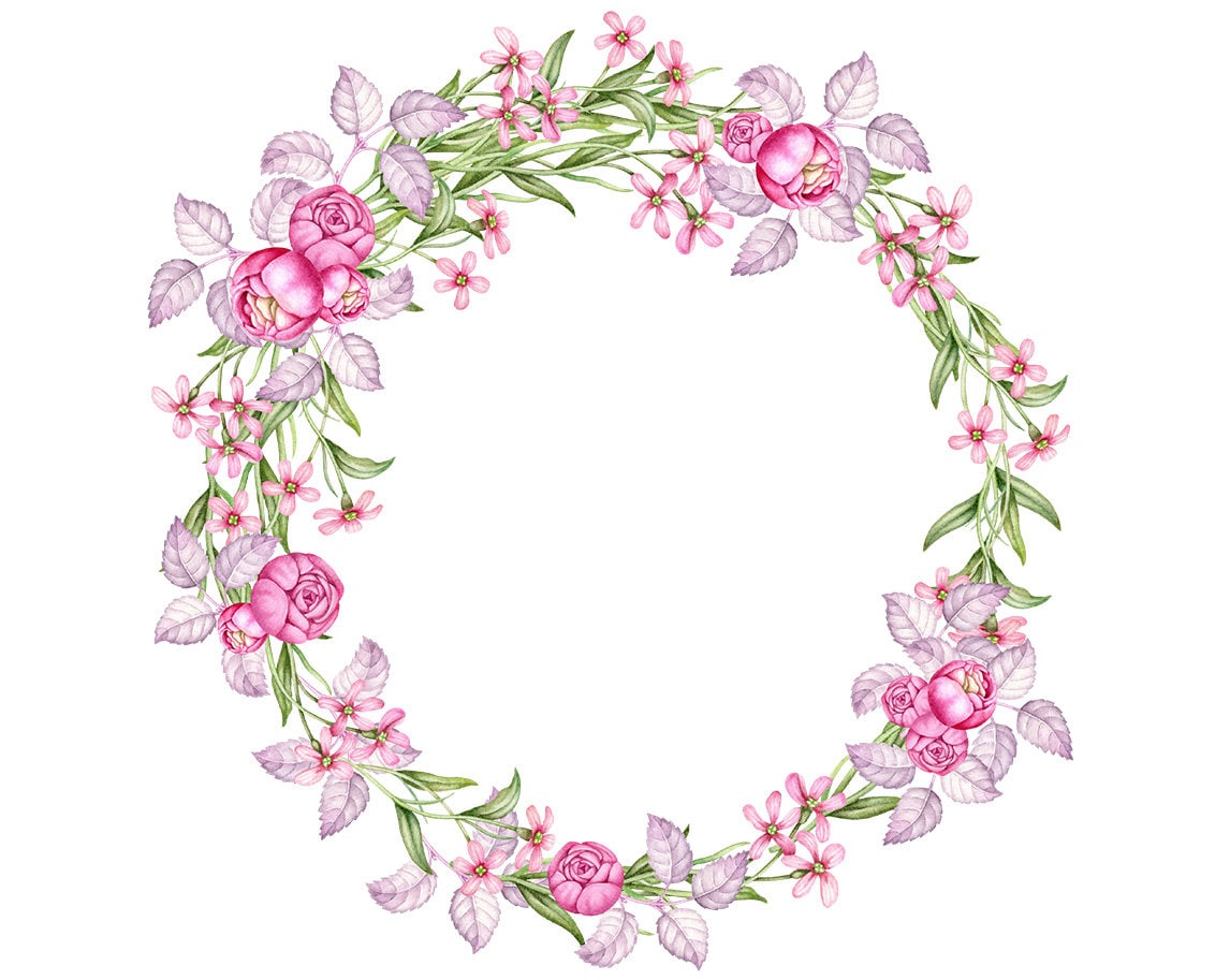 Watercolor Floral Wreath Clip Art Digital Watercolor Clipart | Etsy