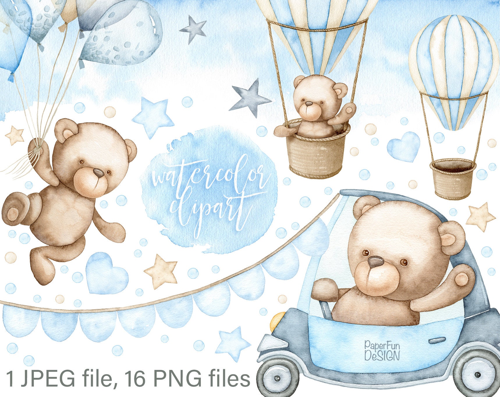 Cute Teddy Bear in Watercolor Clipart Graphic by VeloonaP