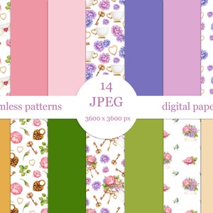 Romantic Watercolor Digital Paper Pack Wedding Decor JPEG. Seamless ...