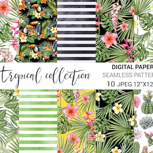 Aquarell tropischer Hintergrund. Digitales Papier Pack, Stoff nahtlose Muster. Scrapbooking digitales Papier.