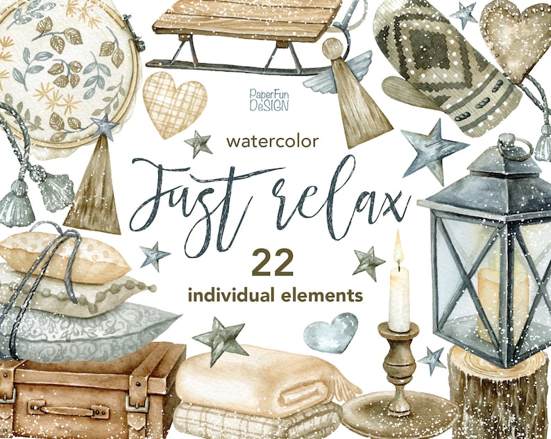 Grey Beige Brown illustration. Hand-painted holiday clipart Merry Christmas decoration clip art Scandi watercolor winter essentials