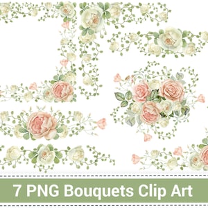 Clipart z motywem kwiatów w akwareli, clipart z różami w stylu vintage, ramka do scrapbookingu, obramowanie kwiatowe, bukiety ślubne, róże malowane ręcznie.