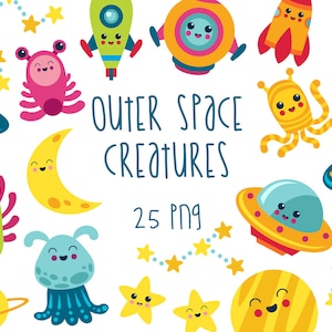 Outer Space Clipart. Digital Set of aliens, spaceships, planets - personal use,  commercial use, instant download
