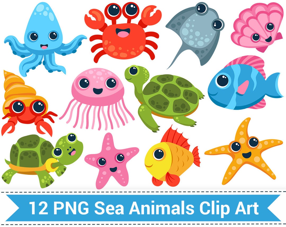 Sea animal clipart sea creatures clip art fish turtle etsy canada