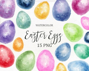 Easter Egg Clip Art, Watercolor Colorful Eggs, Digital Hand Painted Eggs Clipart. Yellow, Pink, Blue, Green, Purple Easter Eggs.