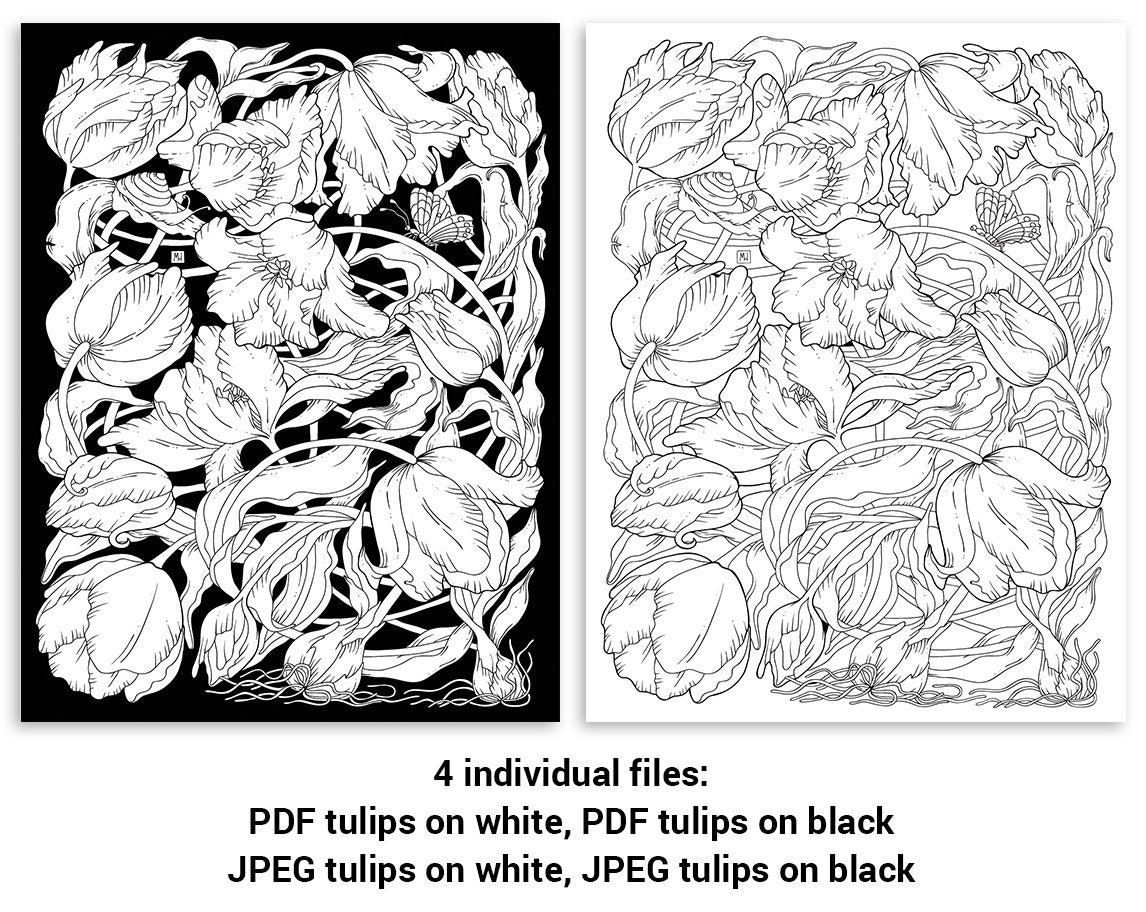 PDF, JPEG Digital Adult Coloring Page, Botanical Printable Coloring ...