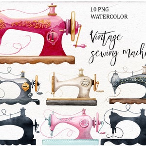 Watercolor individual PNG. Vintage sewing machine clip art. Branding kit,  DIY clipart. Instant download.