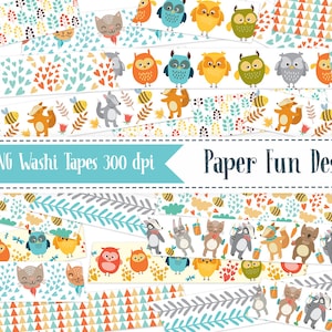 Decorative Woodland Washi Tapes Set Digital Clip Art For Planner Stickers, Scrapbooking, Journal, Art Pieces.