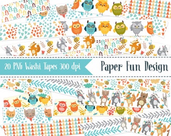 Decorative Woodland Washi Tapes Set Digital Clip Art For Planner Stickers, Scrapbooking, Journal, Art Pieces.