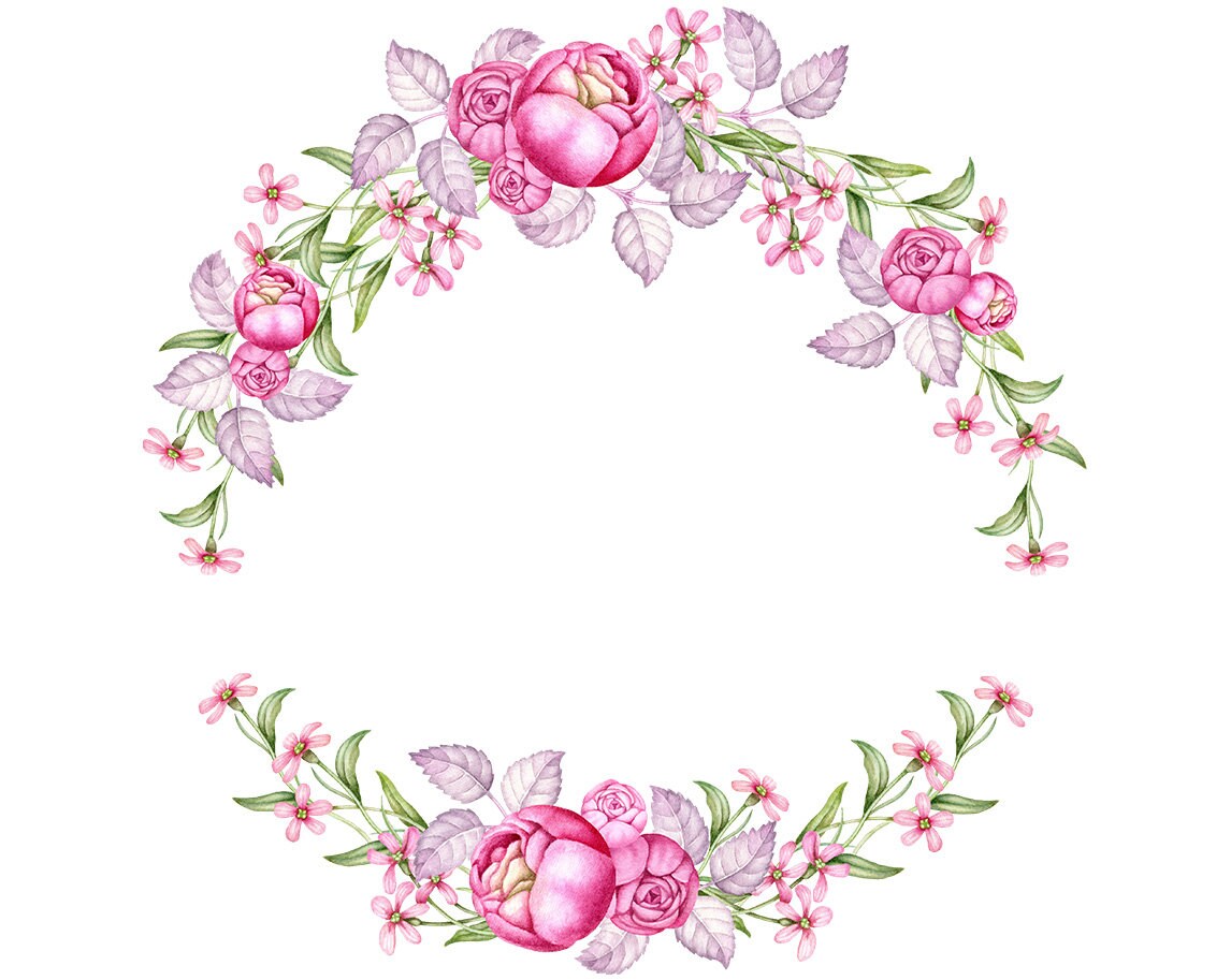 Watercolor Floral Wreath Clip Art Digital Watercolor Clipart | Etsy