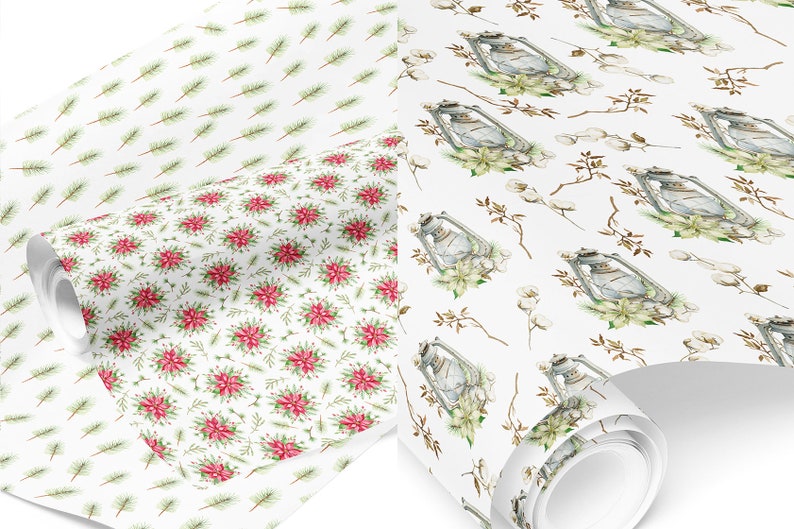 Watercolor Christmas Seamless Pattern Collection With Red and White ...