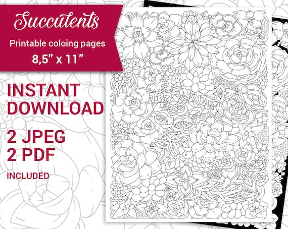 Download Pdf Jpeg Digital Adult Coloring Page Botanical Printable Etsy