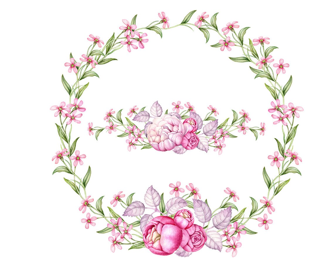 Watercolor Floral Wreath Clip Art Digital Watercolor Clipart | Etsy