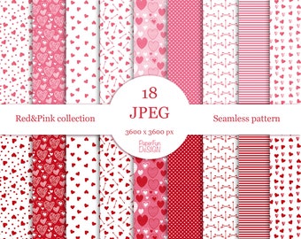 Valentines digital papers. Romantic Backgrounds, Valentine's Day. Paper design with hearts. Commercial use.
