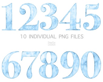 Watercolor Numbers Clipart. Numeral clip art Blue boys symbols. Digital individual PNG files. Instant download.