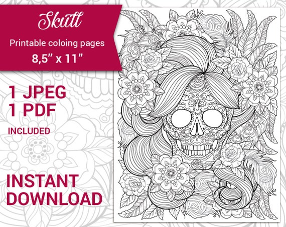 PDF JPEG Printable Adult Coloring Page. Botanical Printable | Etsy