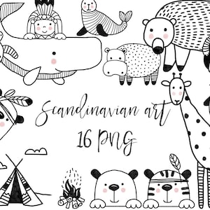 Digitale illustraties in Scandinavische stijl, kinder- en kinderkamerontwerp, kunst aan de muur, digitale sticker, kinderclipart.