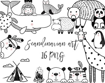 Digital Scandinavian Style clip arts, kids and nursery design, wall art,  digital sticker, children clipart.