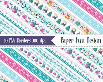 Decorative Christmas Washi Tapes Set Digital Clip Art For Planner Stickers, Scrapbooking, Journal, Art Pieces