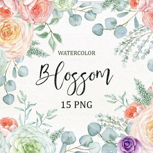 Pink Peach Roses Watercolor Flowers Peonies Clipart Set Wedding Floral Wreaths Clip Art Digital Florals DIY Invitation Free Commercial Use