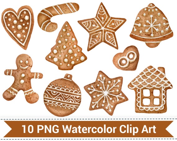 Aquarell Weihnachten Lebkuchen Clipart Lebkuchen Von Hand Etsy