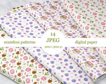 Romantic Watercolor Digital Paper Pack Wedding Decor JPEG. Seamless pattern, fabric pattern, wrapping paper, background.