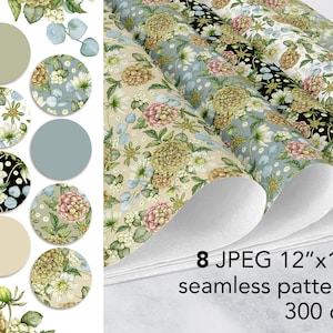 Florales Stoffdesign. Hortensie nahtlose Muster, digitaler Hintergrund, Herbst Scrapbook Papier. Geschenkpapier Design. Kommerzielle Nutzung.
