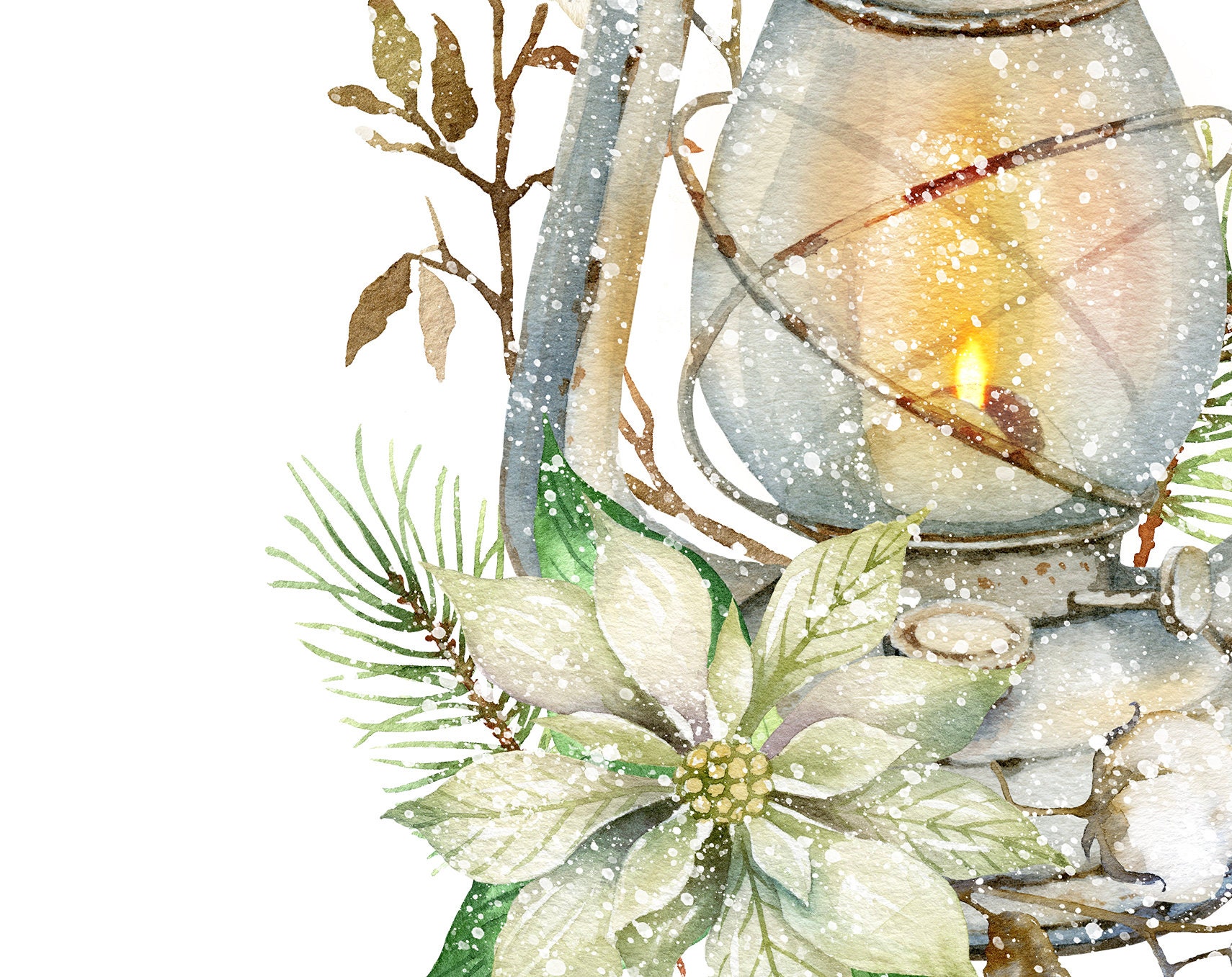 Watercolor Winter Lantern Clipart. Rustic Lantern With Light. | Etsy ...