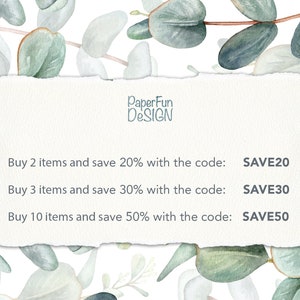 May include: A white paper note with a torn edge, with the text "PaperFun DESIGN" at the top. The note lists discounts for buying multiple items, with the text "Buy 2 items and save 20% with the code: SAVE20", "Buy 3 items and save 30% with the code: SAVE30", and "Buy 10 items and save 50% with the code: SAVE50".