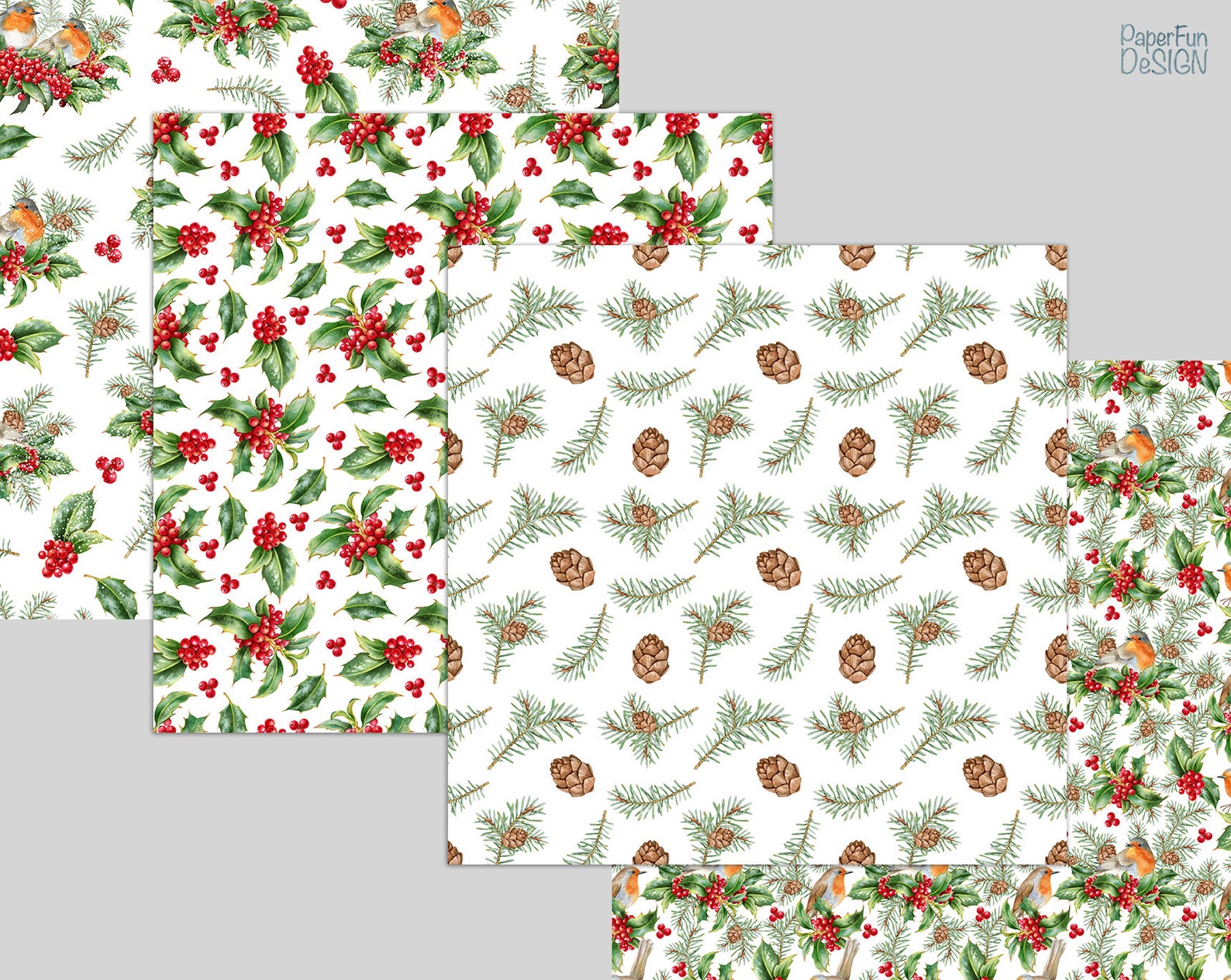 Watercolor Christmas Collection Clipart. Winter Robin Birds, Holly ...