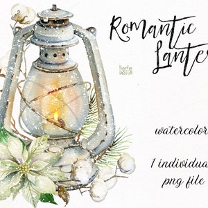 Watercolor Winter Lantern Clipart. Rustic Lantern With Light. Christmas ...