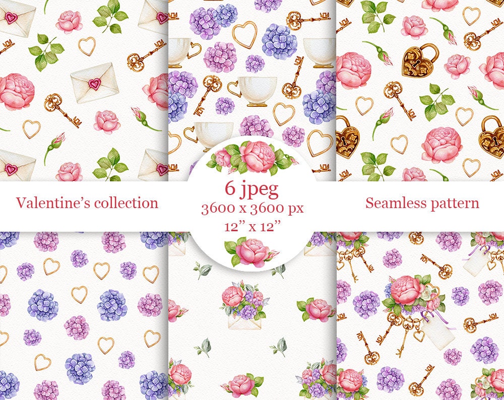 Watercolor Love Seamless Pattern. Printable Wedding Wrapping Paper ...