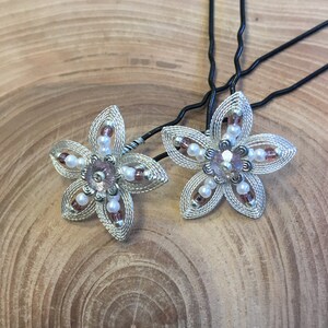 Cordonet flowers 2 or 3 pieces with small silver beads Purple