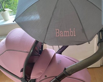 Personalised Pram Buggy Stroller Parasol Sun Umbrella in Grey
