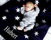 Personalised Baby Blanket, Baby Star Blanket, Navy Shawl, New Baby Gift, Baby Shower Gift, Hospital Blanket