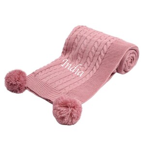 Personalised Dusty Pink Pom Baby Blanket Baby Girl Gift Etsy Australia