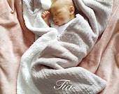 Personalised Baby Gift, Grey Cable Knit Fleece Pom Pom Baby Blanket Wrap