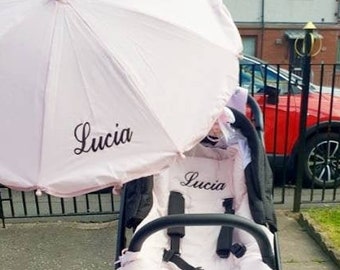 Personalised Pram Parasol Buggy Stroller Sun Umbrella in Pink