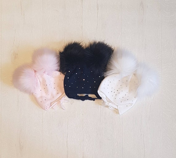 Baby Girl Hat Knitted Pom Pom Hat Diamante Bonnet And Neck Etsy Baby Girl Hat Knitted Pom Pom Hat Diamante Bonnet And Neck Etsy