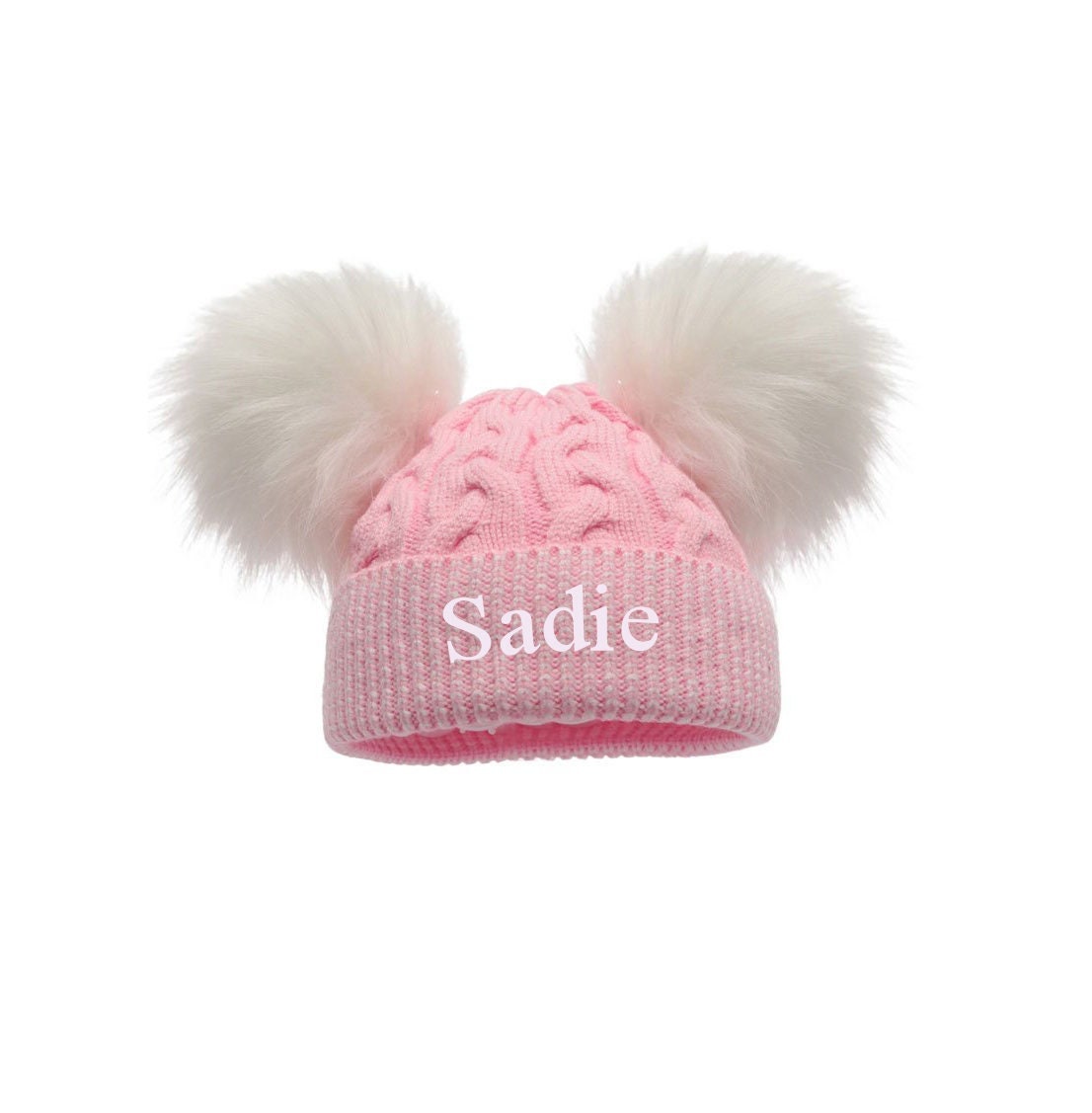 Personalised Pink Baby Hat With XL White Pom Poms 0-12 Mths - Etsy