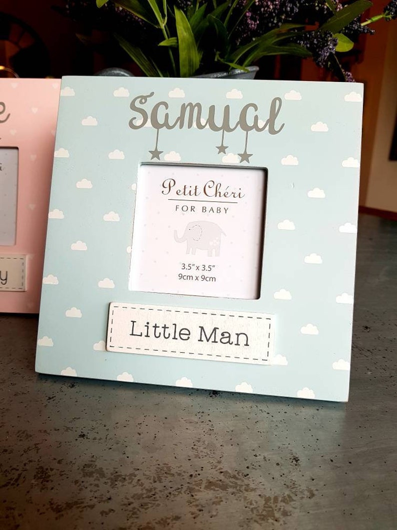 Personalised /'Little Man/' Blue Cloud Photo frame New Baby Boy Christening Baby Shower Gift