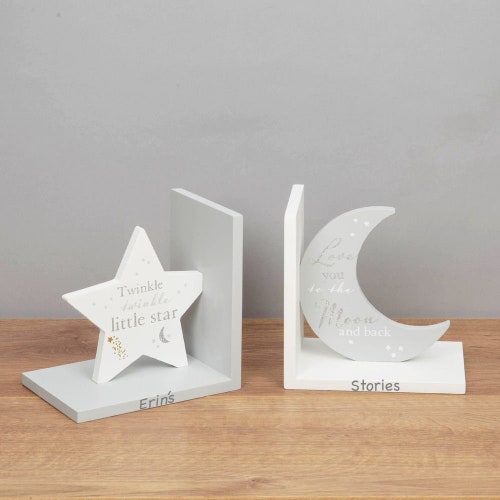 Kids Bookends Personalise Gift Wooden Star and Moon Etsy UK