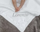 Luxury Personalised Baby Blanket White Cable Knit Shaw Fleece Wrap with Silk Bow New Baby Baby Shower Gift