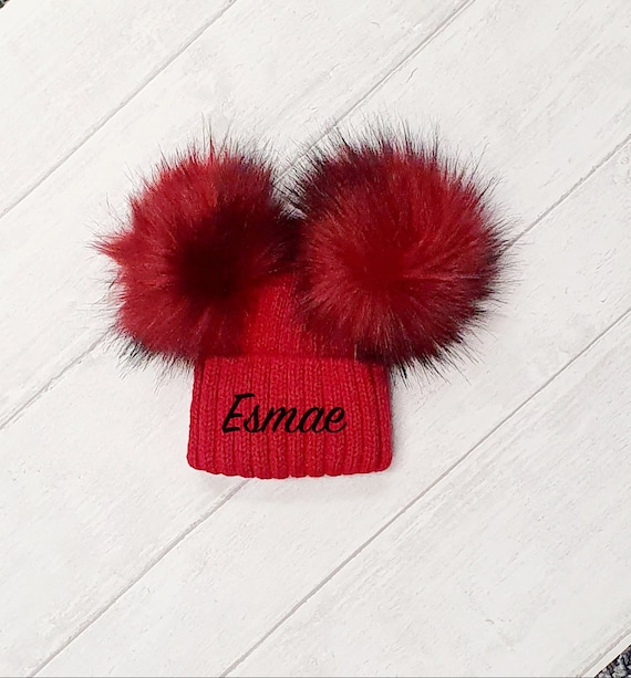 Baby Girl Boy Toddler Hat Personalised Red Double Pom Beanie Etsy
