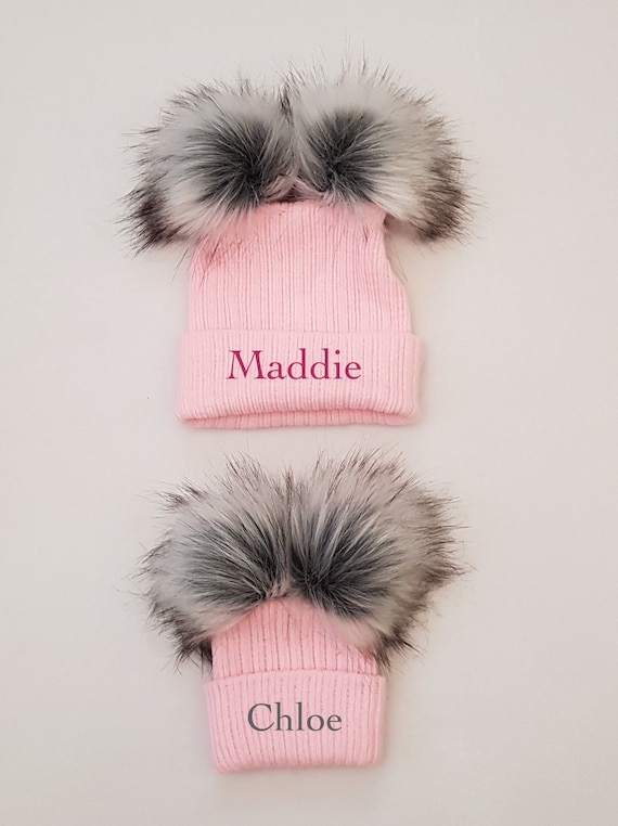 *SALE* Wee Me Stunning Baby Faux Raccoon Fur Pompom Hat//Double Fur Pom//PINK