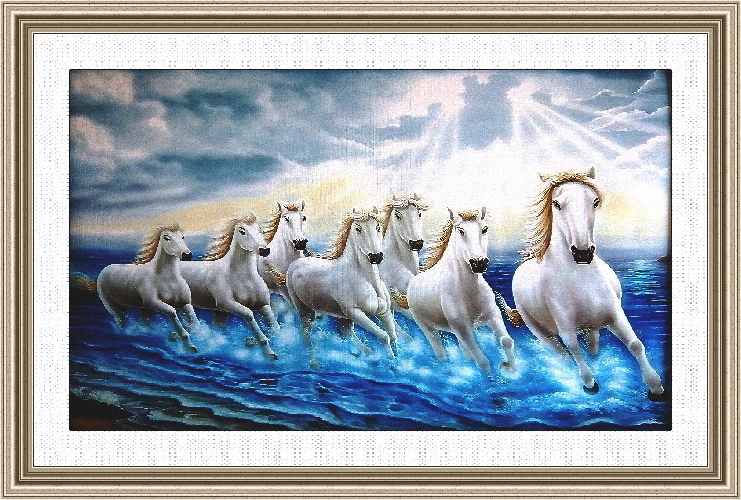 Что означает картина. Панно бегущие лошади. Картина семь бегущих лошадей. Семь белых лошадей. Белые лошади бегущие по волнам.